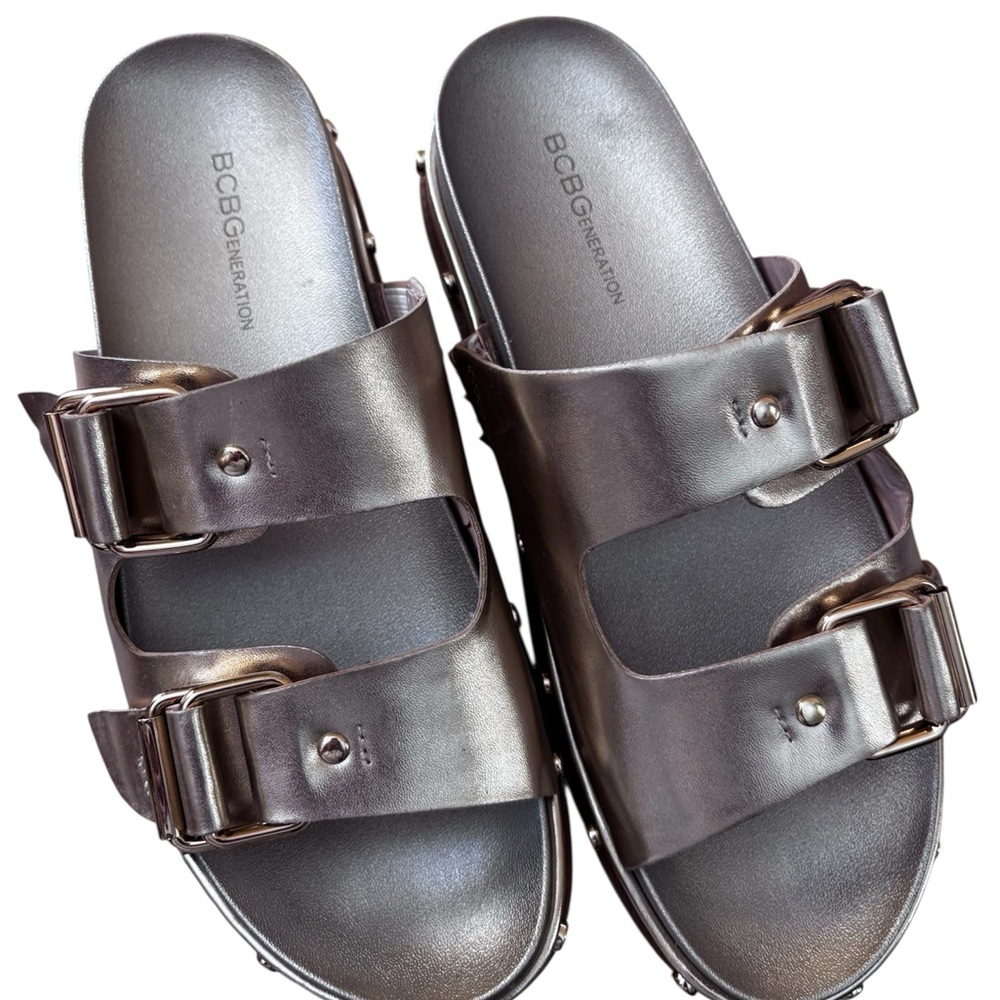 BCBGeneration Metallic Silver Buckle Sandals - image 4